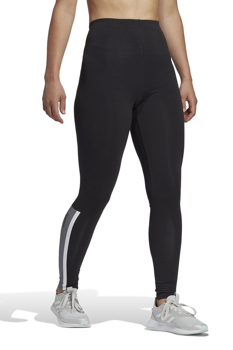 adidas Sportswear, Colanti cu talie inalta si detalii logo, Negru