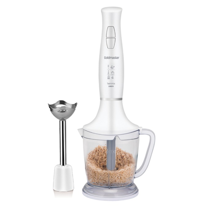 Turmixgép készlet, GoldMaster, 1000 W, Turmixgép és aprító funkciók, Csúszásmentes talp, Fehér