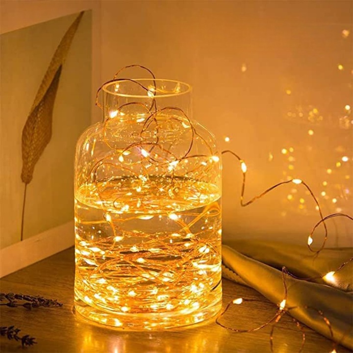 Instalatie Craciun, 1 metru, 10 LED-uri, Alb Cald, cu baterii, fir cupru, liniar, interior/exterior, Flippy