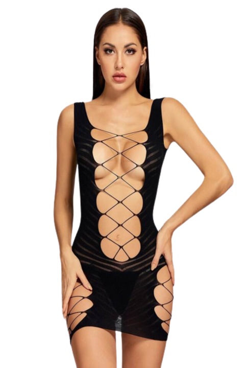Lenjerie sexy de dama body, model tip plasa, marime universala, Tessero, negru