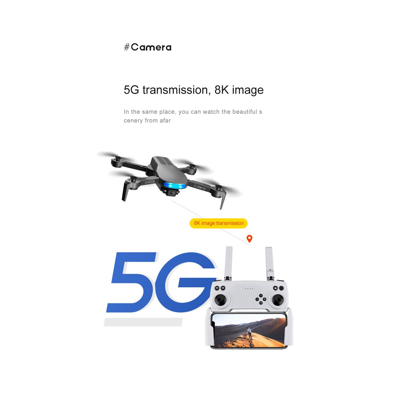 Черен модел дрон DR3, 8k камера, 5G предаване на телефона, бутон за ...