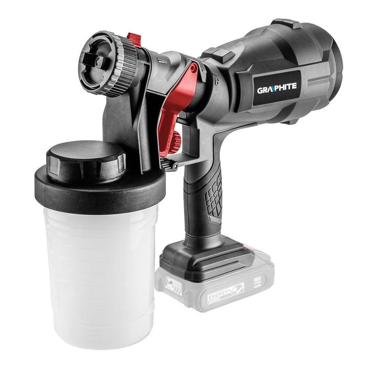 Pistol de vopsit electric, HVLP, 18V Li-ion (acumulator neinclus), 900 ml, 2-2.5 mm, Graphite Energy