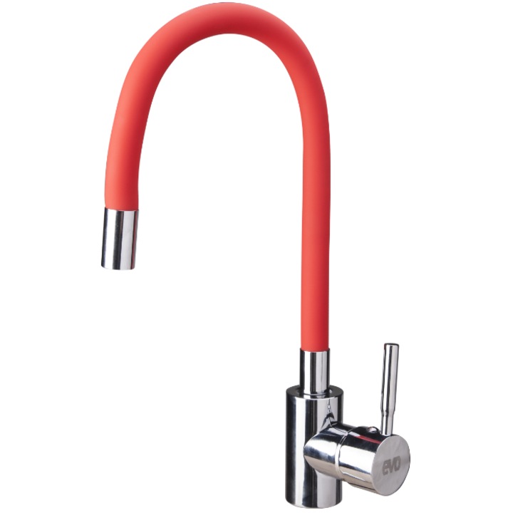 Evosanitary konyhai csaptelep, rugalmas csap, piros/króm