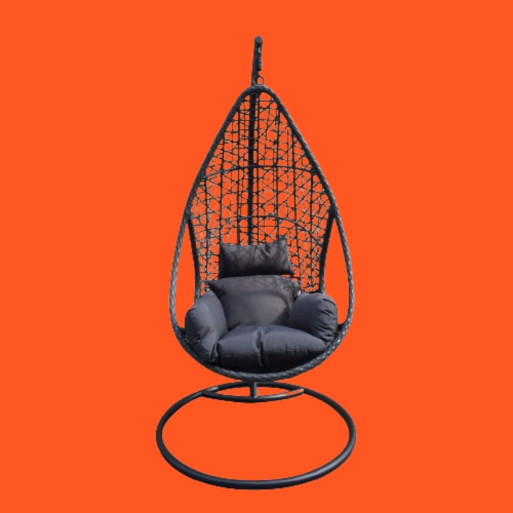 Висящ фотьойл, 1 човек DeLuxe HH1188GR, метална конструкция, черен