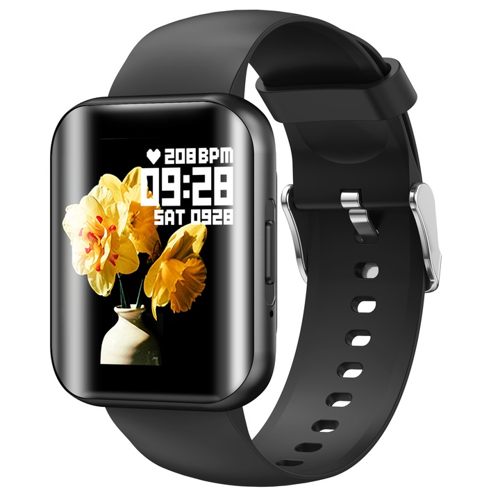 SmartWatch ISP LikeSmart™​​​​​​​ Нов FiT, 1,72", Bluetooth разговор, SpO2 оксиметър, известия за обаждания и социални мрежи, Мониторинг на сърдечната честота и кръвното налягане, нов черен