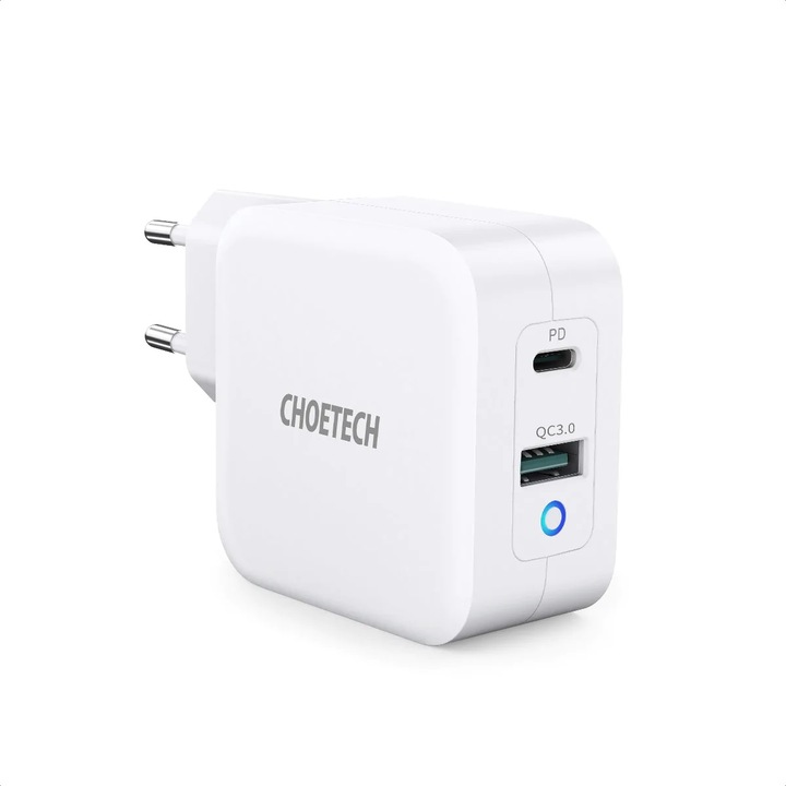 Choetech PD65W Type-C kábel + USB EU wall charger töltő, Fehér