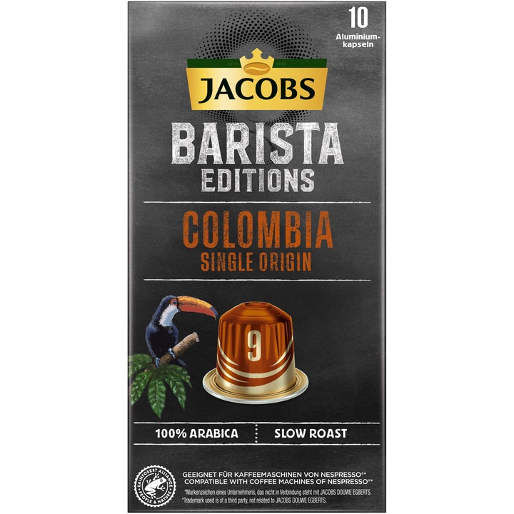 Pachet promo: 3 x Capsule cafea Jacobs Barista, Columbia Origins, intensitate 9, compatible Nespresso*, 10 capsule, 52 g