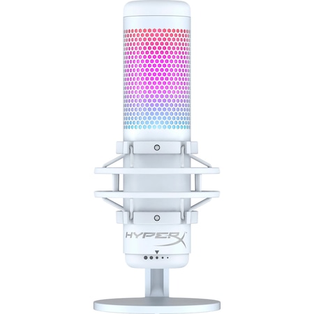 Microfon HyperX QuadCast S, USB, RGB, stereo/omnidirectional/cardioid/bidirectional, senzor Tap-to-Mute cu LED, soft NGENUITY, certificat Discord/TeamSpeak, PC/PS5/PS4/ Mac, alb