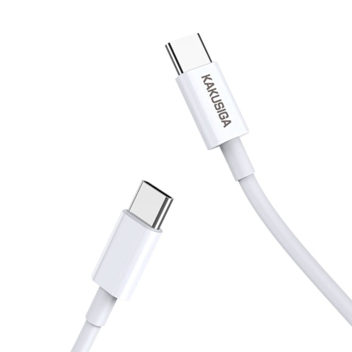 Cablu de date si incarcare KakuSiga, USB-C, USB-C, Incarcare rapida, 25 cm, Alb