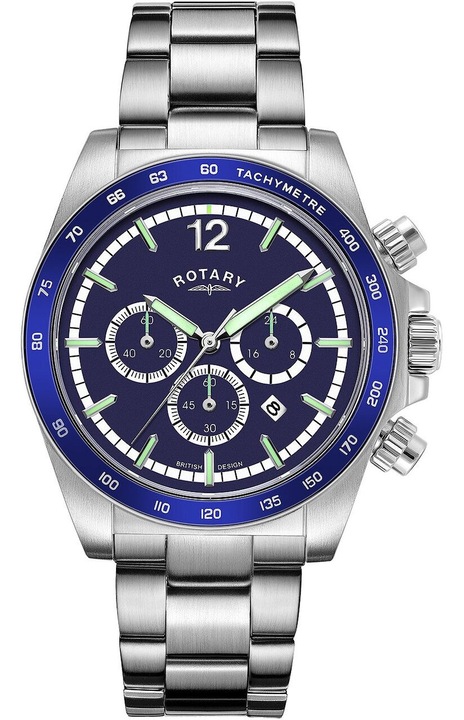 Мъжки часовник Rotary Quartz, 41мм, 10ATM, Син, Стомана