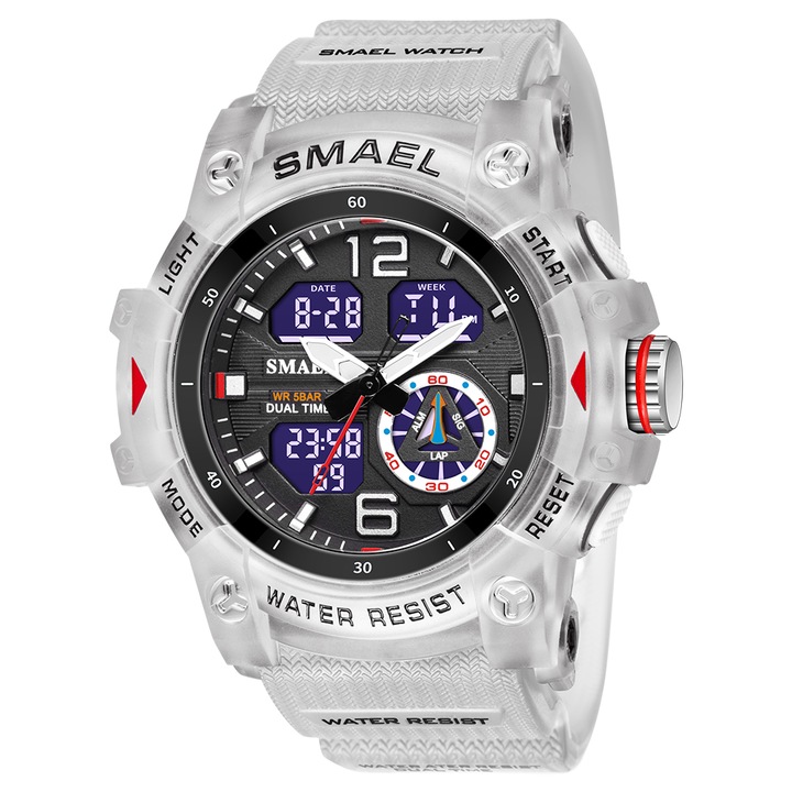 Мъжки часовник Smael Sport Casual Style Army Military Digital Dual Time Chronograph Водоустойчив и удароустойчив Бял