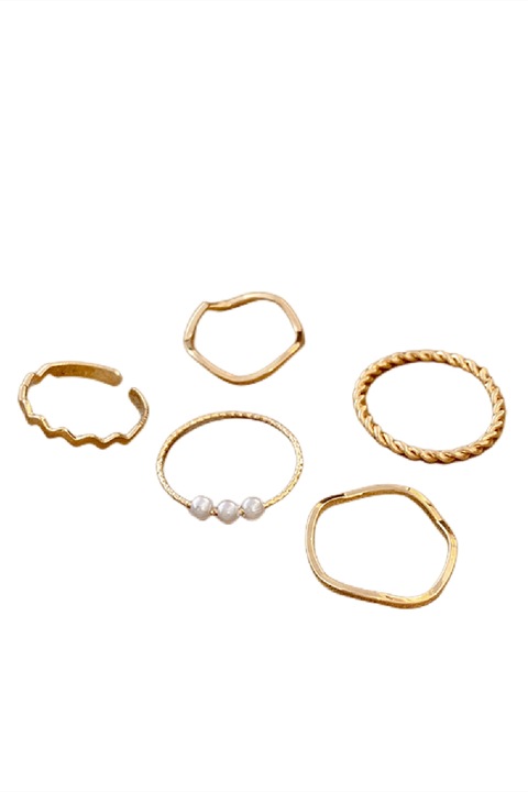 Set 5 inele aurii, aliaj metalic, YS-ND-00039, auriu