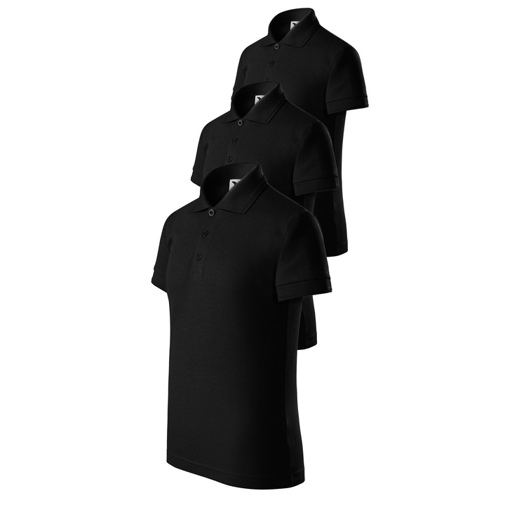Set 3 tricouri polo de copii, Malfini, Kid Classy, Negru, 110 CM