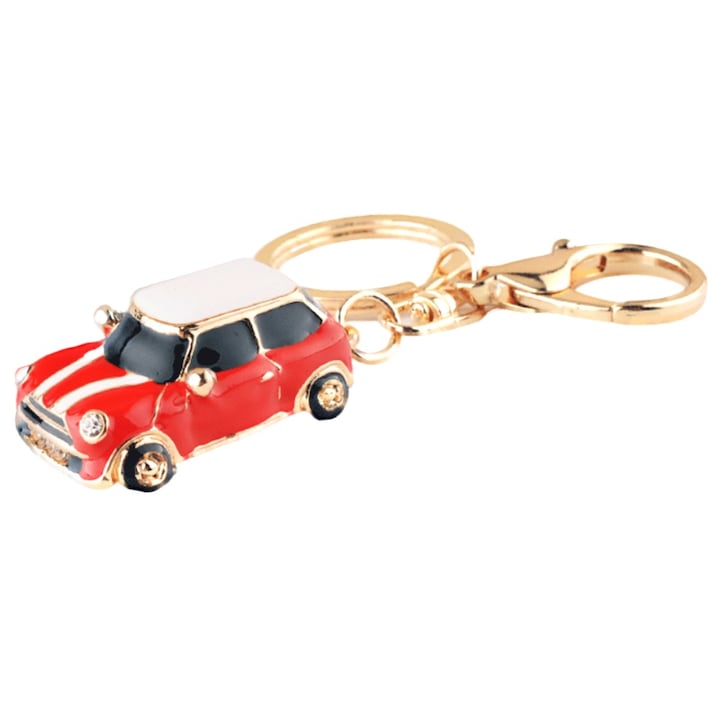 Kulcstartó, Euotboup, Mini Cooper modell, fém, arany/piros