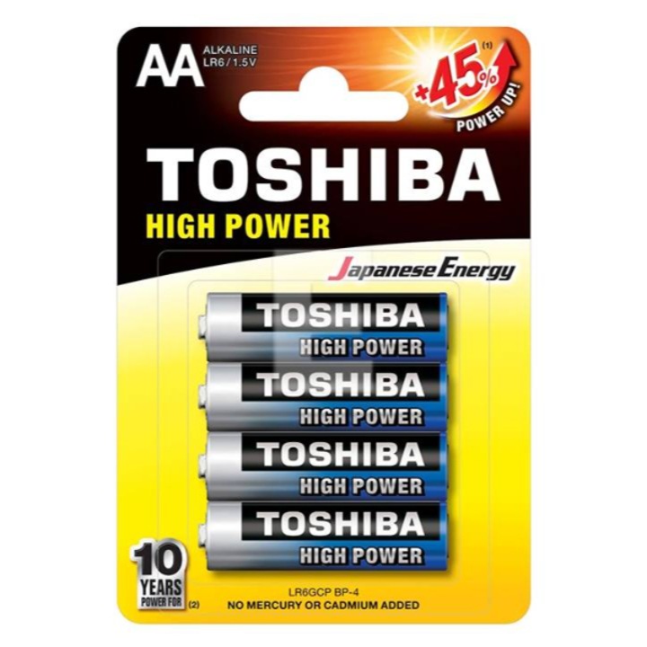 Set 4 baterii alcaline Toshiba, LR06, AA, 1.5V, Multicolor
