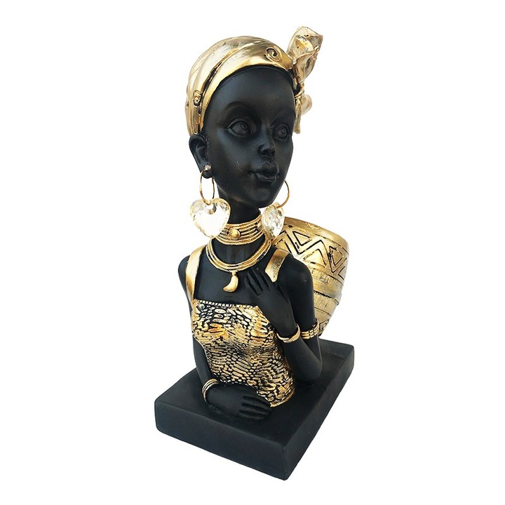 Statueta decorativa, Femeie Africana cu vas in spate, 24 cm, 535H