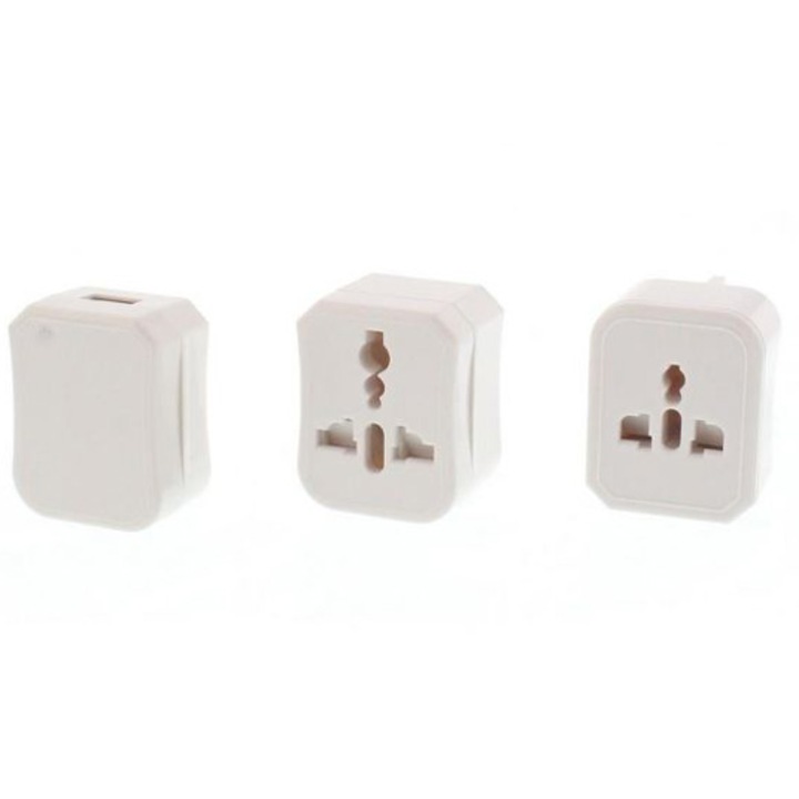 Well ADAPT-PLUG-UNIV/USB/WE-WL Univerzális adapter aljzathoz, USB-vel 5V, EU, USA, AUS, UK, 100 -240V AC, ABS, IP20