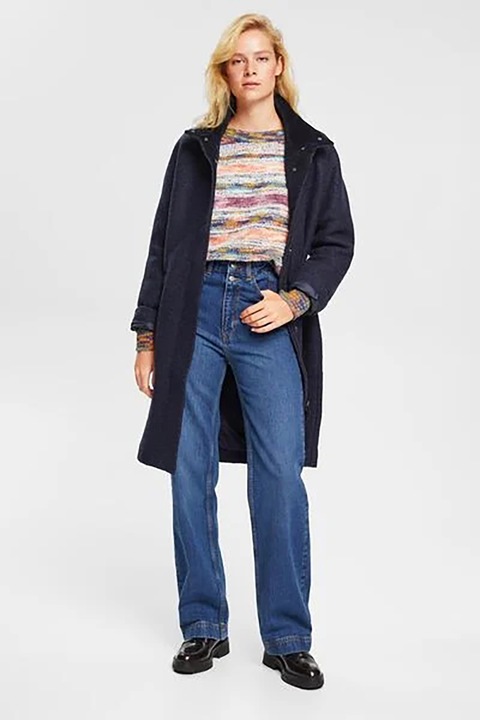 Esprit, Палто с вълна и свободна кройка, Тъмносин, L