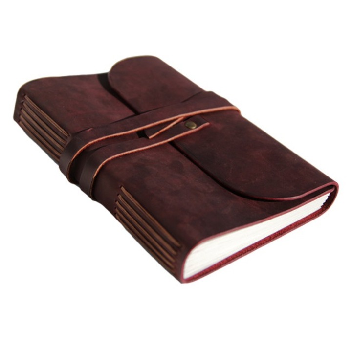 Винтидж дневник А5 от първокласна естествена кожа, ръчна изработка, 360 страници, бордо - Vellum