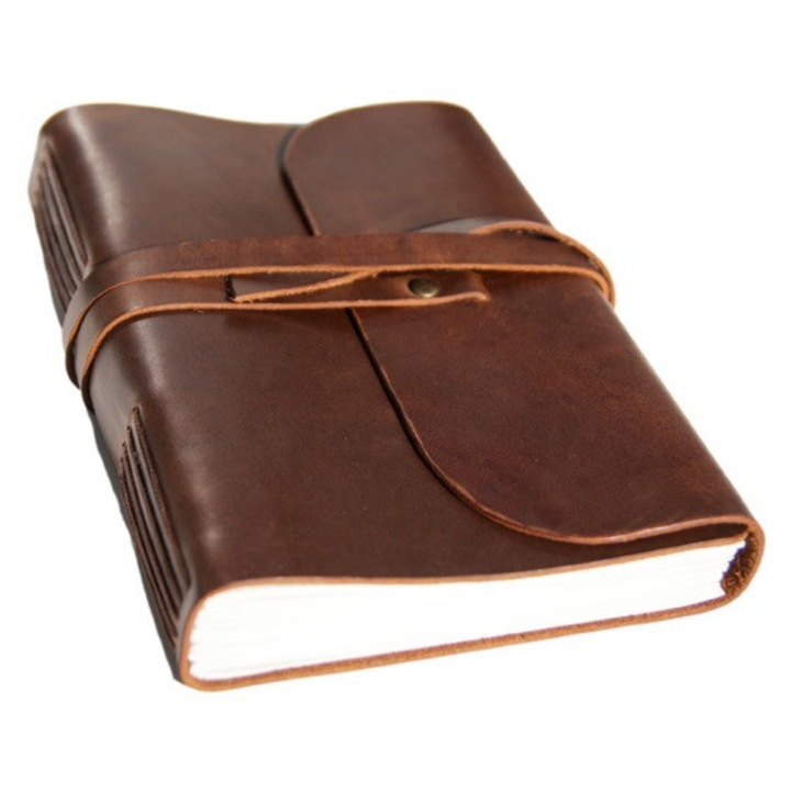 Винтидж дневник А5 от първокласна естествена кожа, ръчна изработка, 360 страници, 21,5 х 17 см, кафяв
