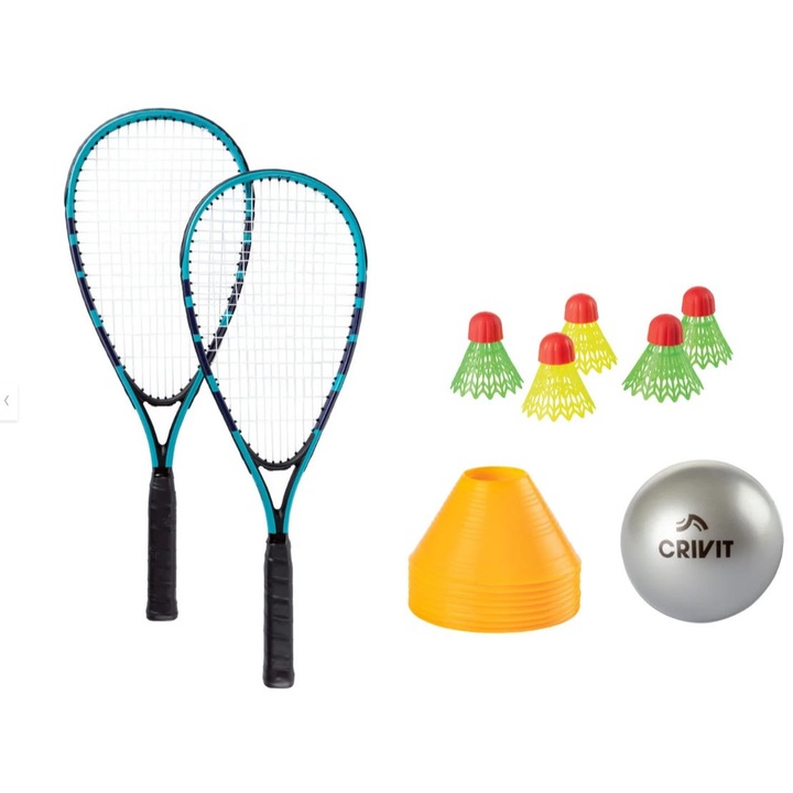 Set Rachete Badminton Rapid Ball Fluturasi si Husa, Albastru
