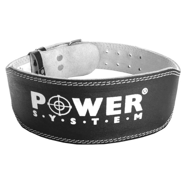 Centura din piele pentru ridicari sala gym, Power System Basic, Negru, Marime XL