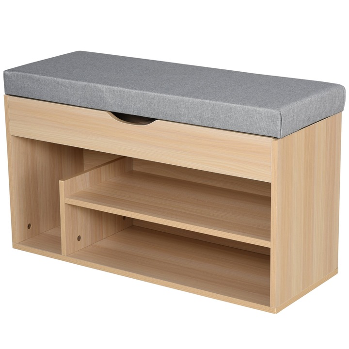 Шкаф за обувки HOMCOM, 80 x 30 x 48 см, Дърво, Сив