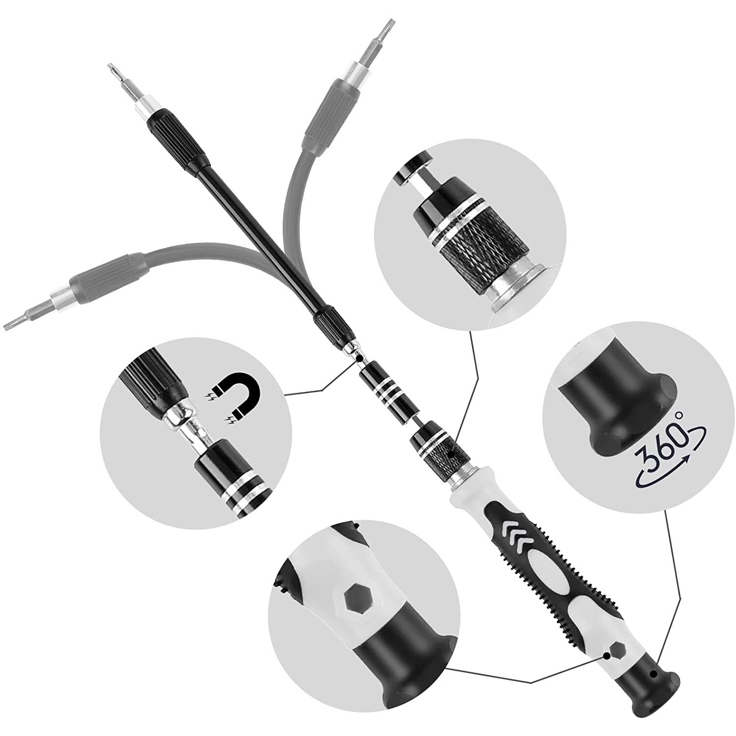 Комплект прецизни отвертки, 115 бр, хром-ванадий, сребрист/черен - eMAG.bg