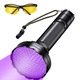 Set lanterna UV si ochelari protectie, 128 LED-uri, 395 nm, Negru