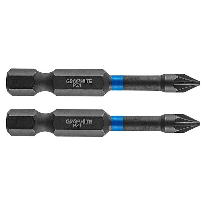 Set 2 biti de impact Graphite, PZ1 x 50 mm, negru
