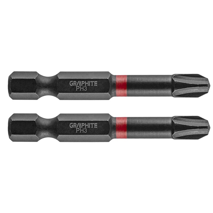 Set 2 biti de impact, Graphite, Otel, PH3 x 50 mm, Negru