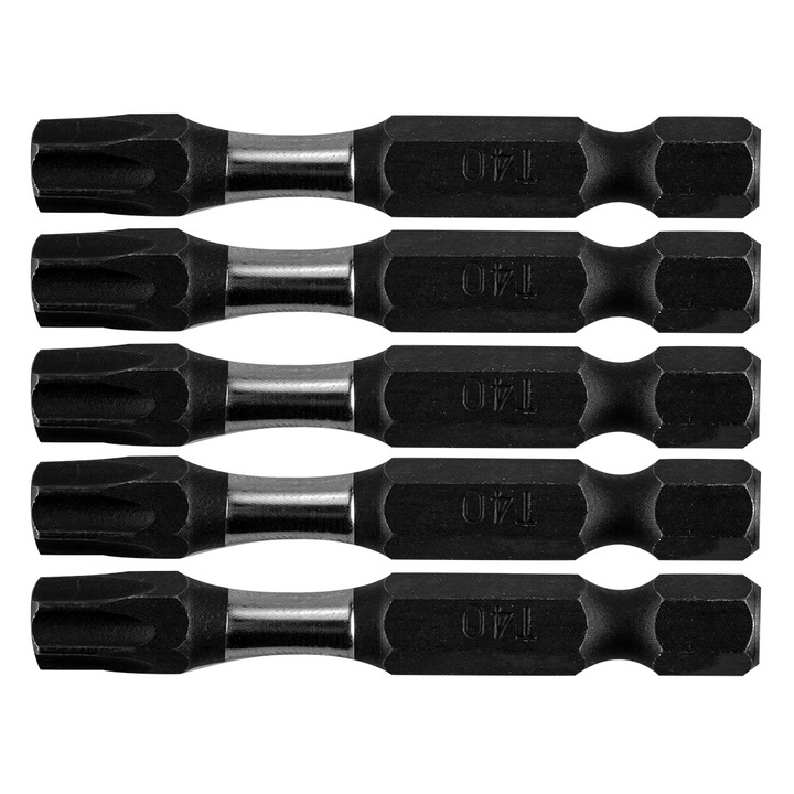 Set 5 biti de impact, Neo Tools, Otel, T40, 1/4", 50 mm, Negru