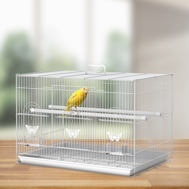 Colivie metalica pasari, PawHut, Plastic/Sarma, 60 x 41 x 41 cm, Alb