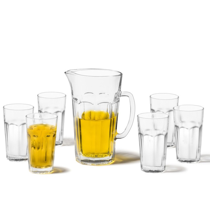 Комплект 6 чаши + гарафа, Leonardo, Glass, 1.5 L/0.35 L, Transparent