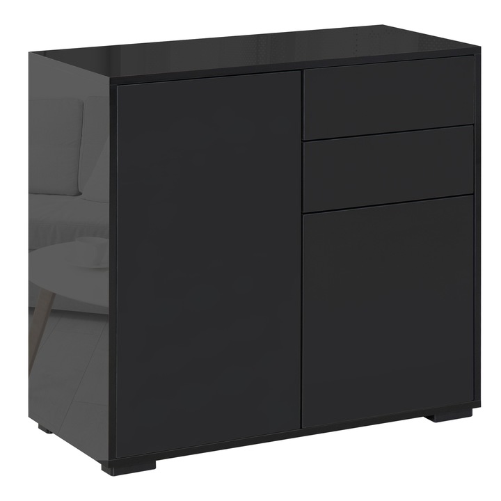 Модерен скрин, Homcom, ПДЧ, 2 чекмеджета, 2 шкафа, Push отваряне, 79 x 36 x 74 см, черен