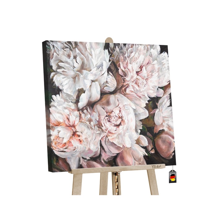 Tablou pictat manual Flori, Buchet de bujori Peonies, 100x100cm
