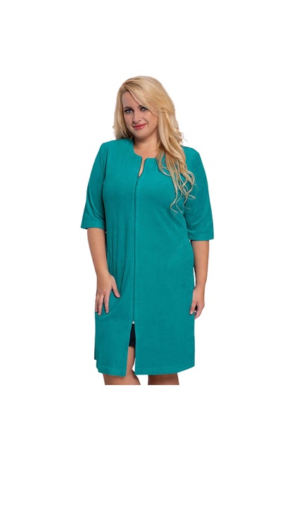 Halat de baie, MDR24, Tricotat, Cu decoletu rotund, Bumbac/ Poliester, Verde, Marimea 46