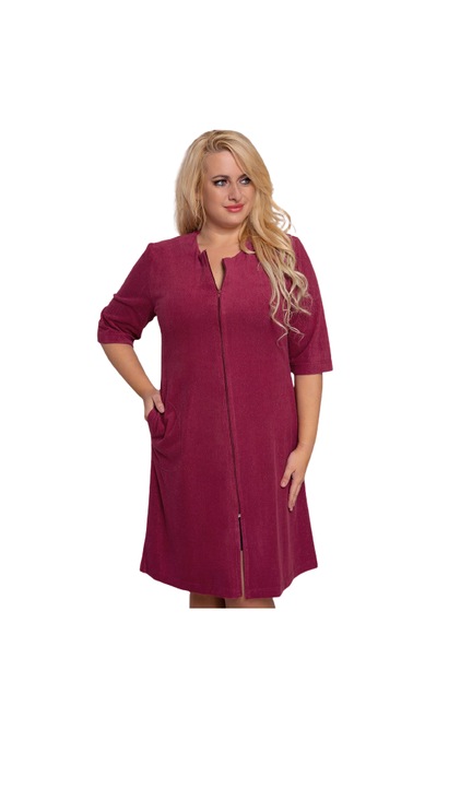 Halat dama, MDR24, De casa, Cu decolteu rotund, Bumbac/Poliester, Visiniu, Marimea 56