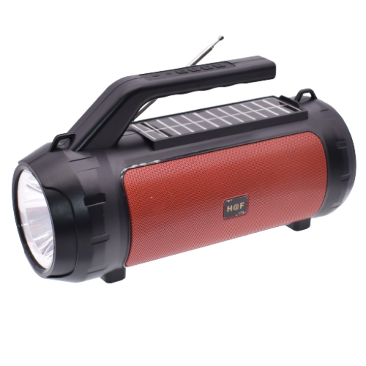 Radio cu Bluetooth portabil, Cititor mp3 usb/TF, AUX, radio FM, functie hands-free, incarcare solara, rosu