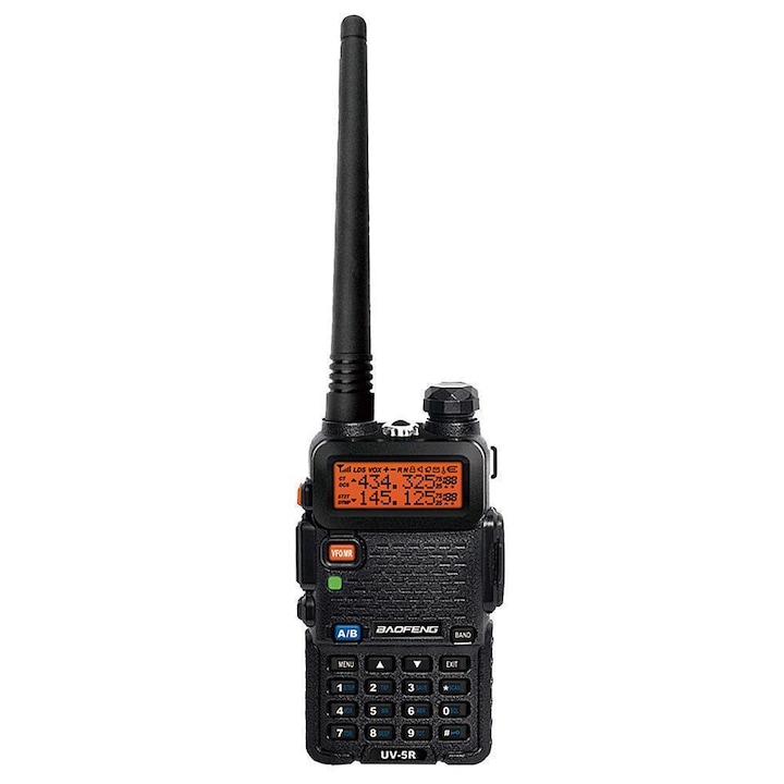 Statie radio portabila emisie receptie，Baofeng UV-5R ，walkie talkie ，5W，Banda dubla VHF/UHF，u indicator LED 128 de canale de memorie，Include baterie si microfon，Black