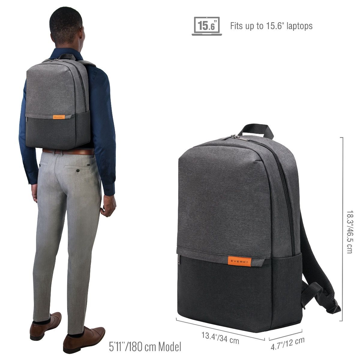 Rucsac Laptop EVERKI Light 106 Backpack, 15.6", Gri-Negru