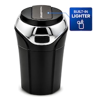 Scrumiera auto Techone® Fresh Scent, cu bricheta incorporata, acumulator, detasabila, interior metal, capac cu arc, negru