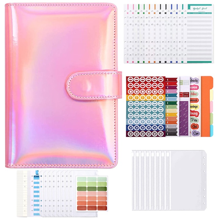 Amtok költségvetés tervező napló készlet, A6, költségvetési kártya, cipzáras táska, írópapír, matricás címke, rózsaszín