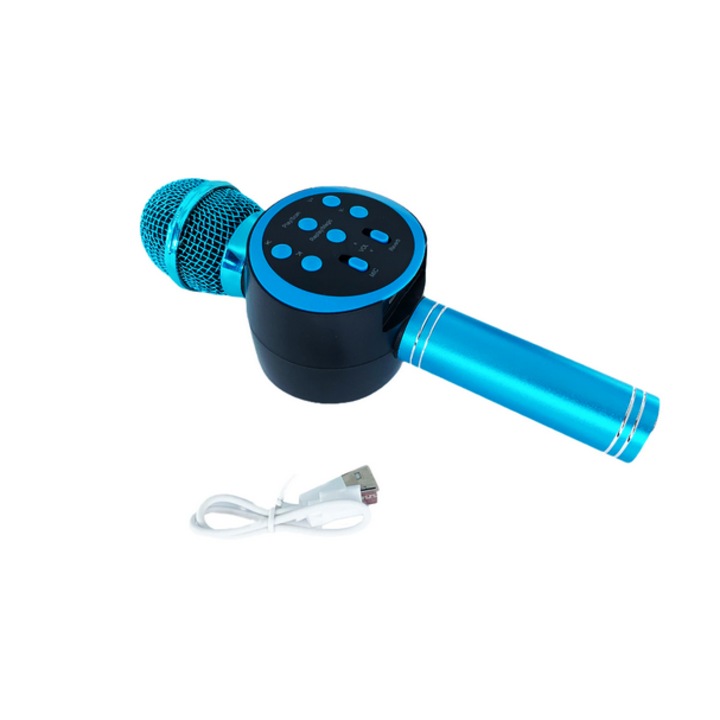 Microfon Karaoke Wireless cu Boxa si Bluetooth, Portabil, Difuzor Profesional, Baterie Integrata, Incarcare la Usb, WSN, Albastru