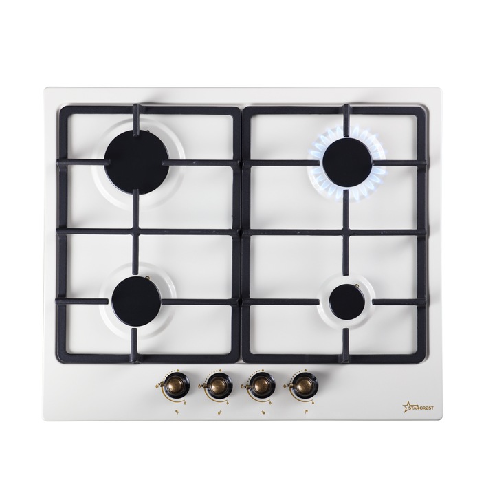 Печка за вграждане STARCREST SGH-4080CR, газова, 4 горелки, ел. запалване, чугунена скара, ретро дизайн, бежова