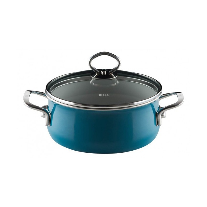 Oala cu capac Riess, Ceramica, 16cm, 1l, Albastru