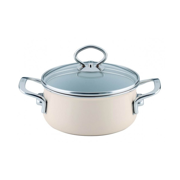 Oala cu capac Riess, Ceramica, 16cm, 1l, Bej