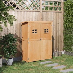 Magazie pentru unelte, Outsunny, Lemn molid, Usa dubla,127.5x50x164 cm, Maro deschis