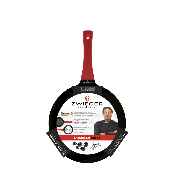 Грил тиган, Zwieger, Алуминий, 20 см, Обсидиан, Черен/червен