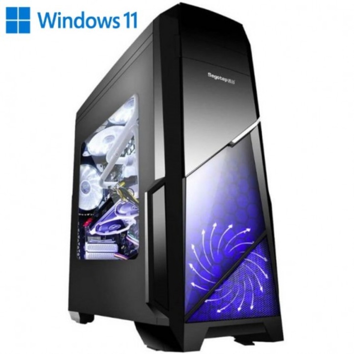 Sistem Desktop PC Gaming Intel Alder Lake i5-12400 pana la 4.4GHz, 16GB DDR4, SSD 256GB, nVidia RTX3060 12GB GDDR6, Placa de baza Intel B760, Carcasa Segotep Sprint LED, Licenta Microsoft Windows 11 Professional